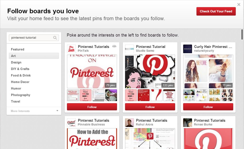 The Pinterest search box within the