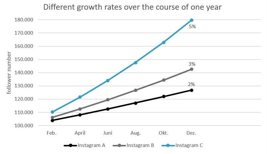 different follower growth rates over the course of one year different follower growth rates over the course of one year